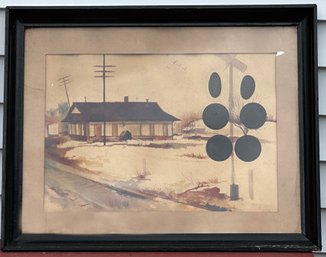 Lot 523H - Mid Century MCM - Original Art Watercolor Train Station