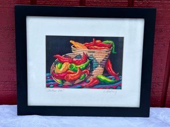 Lot 368 - G Morelli Chili Peppers Bright Artwork Signed By Artist - Chiles Ole - Mexican Southwest Decor