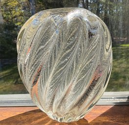 Lot 67- Hand Blown Swirl Twisted Silver Flecks Flex Vase - Not Signed