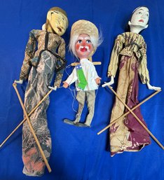 Lot 323 - Collection Of 3 Marionettes - Mexico Puppet - Javanese Wooden - Folk Art -