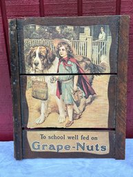 Lot 373 - Decoupage Grapenuts Magazine Page On Antique Weathered Wood - Wall Art - To School Well Fed Girl Dog