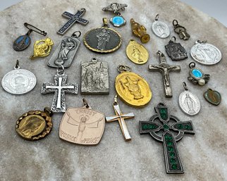 Lot 9- Religious Lot - Vintage Catholic Pendants Charms Pins - 25 - Some Signed Italy