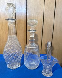 Lot 540B - Cut Glass Decanters Carafes - Small Glass Basket