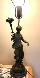 Lot 25: Art Deco Greek Goddess Bronze Lamp - Works Great! 18'