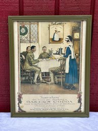 Lot 376 - 1917 WWI Soldiers Drinking Bakers Cocoa Magazine Advertising - Norman Mills Price Artist Wall Decor