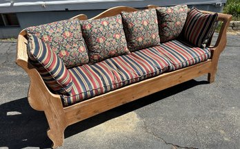 Lot 541G - Fabulous Heavy Oak Couch Curved Arms Settee With Custom Pillow