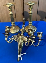 Lot 542B - Brass Lot Candelabra And Candle Holders