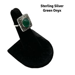 Lot 3- Sterling Silver And Green Onyx Art Deco Ring Size 4 4.5