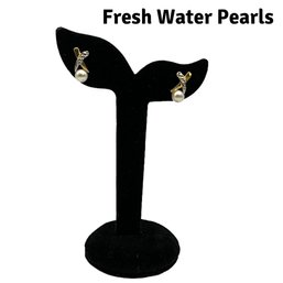 Lot 10- Fresh Water Pearls Costume Gold Earrings