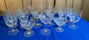 Lot 551B - Lot Of Vintage Etched Wine Glasses - Mismatched