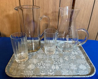 Lot 553B - 2 Pitchers 2 Glasses And Mid Century Tray