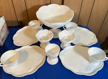 Lot 558B - Vintage Westmoreland Grape Milk Glass Lot - Compote - Luncheon Set