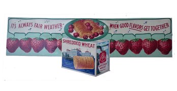 Lot 389 - 1939 Vintage Ephemera - Shredded Wheat Niagra Falls - Strawberries Litho Wall Art Culinary Decor