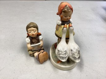 Lot 41RR Two M I Hummels Miniature Girl With Sheet Music #389 Goose Girl #47 Porcelain Hummel Figuines