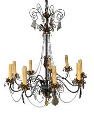 Lot 523-  Louis XV Style Chandelier Ceiling Fixture With 9 Sconces Amber & Clear Crystals - Really Large!