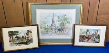 Lot 573B - Lot Of 3 European Prints - Eiffel Tower Water Color