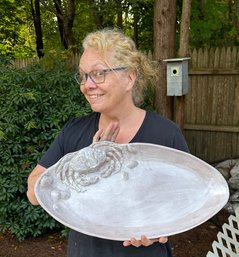 Lot 300 -  Nautical Crab Seafood Terracotta Earthenware Oval Serving Platter Signed Thor - BIG!