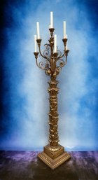 Lot 317 - Large 7 Branch Candelabra Floor Lamp - Ornate Antique Carved Gold Gilt Wood / Brass / Chalkware