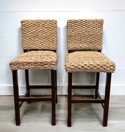 Lot 513 - Rustic Wicker Natural Rattan Bar Stools Chairs - Nice Large Comfy Seats - 2