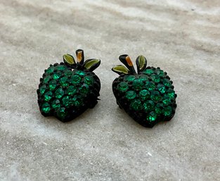 Lot 6- Pair Of Green Crystal Apple Lapel Pins - Vintage!
