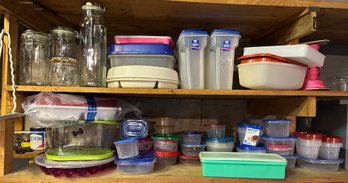 Lot 585B - Lot Of Plastic Storage And Tupperware And Glass Storage Jars