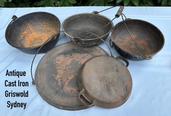 Lot 306 - Antique Cast Iron Griswold - Sydney Scotch Bowl Lot Of 5 - Primitive Antique Kitchenware USA