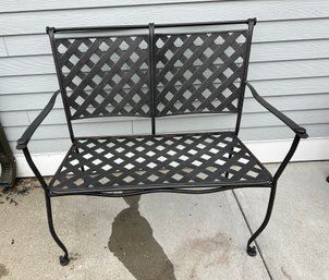 Lot 517 - Patio Lattice Back Aluminum And Iron Love Seat Chair - Cafe Bench
