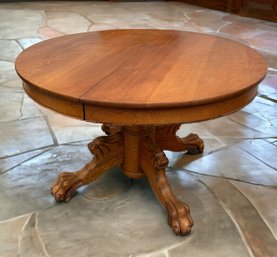 Lot 518- RARE!  Lion's Head Claw Foot 45 Inch Round Oval Antique Oak Pedestal Table - Antique