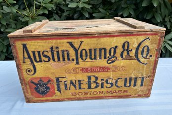 Lot 310 - Advertising-  Austin Young Co Great Fine Biscuit Antique Wood Crate Box - Boston MA - Nice Graphics