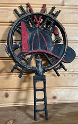 Lot 98- Vintage Cast Iron Fireman Het Ladder Trivet - Decor