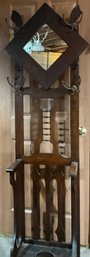 Lot 653- Antique Oak Hall Tree - Narrow And Tall With Mirror