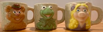 Lot 200 - Lot Of 3 Handmade Muppet Mugs - Cute! Kermit - Miss Piggy - Fozzy Bear Ceramic Coffee Cups