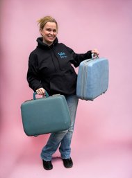 Lot 521A- Be Cool In These Retro Hard Suitcases! Socialite & Samsonite Vintage Blue Travel Bags
