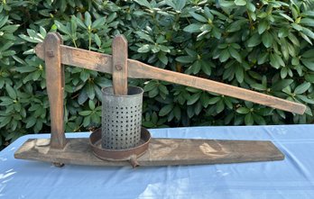 Lot 313 - 1800s Large Antique Wood Fruit Press - Primitive Home Kitchen Decor