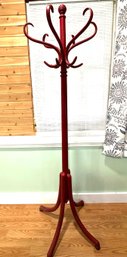 Lot 306 - Beautiful Vintage Coat Hall Tree Rack - Wood Painted Red