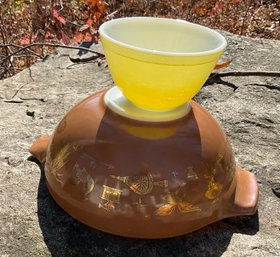 Lot 652- Pyrex Mixing Bowls- Early American Cinderella And Small Yellow - Vintage Kitchen