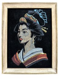 Lot 431 - Hand Painted On Velvet Geisha Girl - Asian Original Art - Mid Century Painting