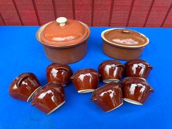 Lot 322 - Crock Pot Lot - Big & Small - Beans For All - Vintage Hall Stoneware Crocks - 8 Individual