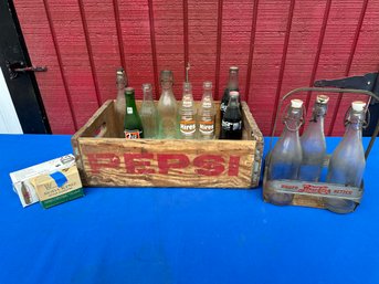 Lot 325 - Pepsi Wood Box Crate - 7-up - Hires Root Beer - Coke Bottles - Coca-cola Freeman Bros - Old Bottle