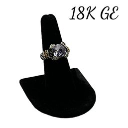 Lot 13- 18K GE Cubic Zirconia CZ Purple Stone Ring Size 7