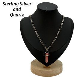 Lot 37- Sterling Silver Chain With Pink Quartz Pendant