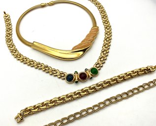 Lot 39- 1980s Mixed Vintage Lot - Necklace And Gold Costume Bracelets - 4