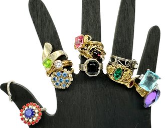 Lot 333- Costume Ring Lot Of 13 - Some Adjustable - Pretty Crystals!