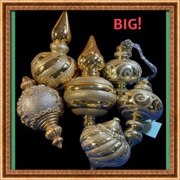 Lot 459- BIG Christmas Tree Ornaments In Gold- Outdoor Hanging Decor Lot Of 6 - Plastic