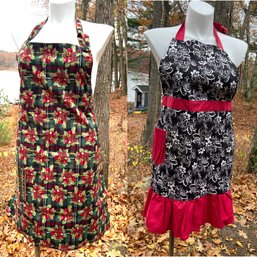 Lot 512 - Holiday Aprons - Gourmet Club - Hostess Print - Handmade Poinsettia Christmas - Kitchen