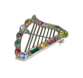 Lot 336- Solder Signed Irish Celtic Harp Crystal Brooch Pin