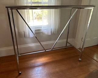 Lot 188 - Standing Sturdy Commercial Chrome Clothing Rack 2 Rows - Extends Higher And Rolls