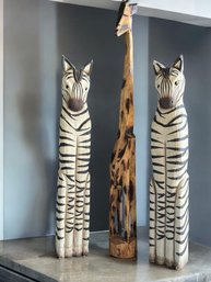 Lot 401- TALL Wood African Animals- Tall Zebra & Giraffe Wood Decor