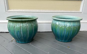 Lot 193 - Beautiful Pair Of Thick Heavy Pots Pottery Planters Drip Glazed