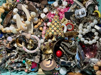 Lot 42- Giant Lot Of Craft Jewelry - 7 Pounds! Necklaces - Earrings - Sparkly Items And More